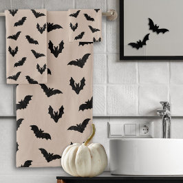 落ち着いた黒いお化けのこうもり ハロウィーン ヴィンテージ バスタオルセット