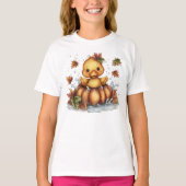 落ち着いてカボチャで遊ぶ秋のアヒル Tシャツ (正面)