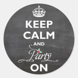 「落ち着いてパーティーを楽しんで」チョークボード風ユーモアホリデー ラウンドシール