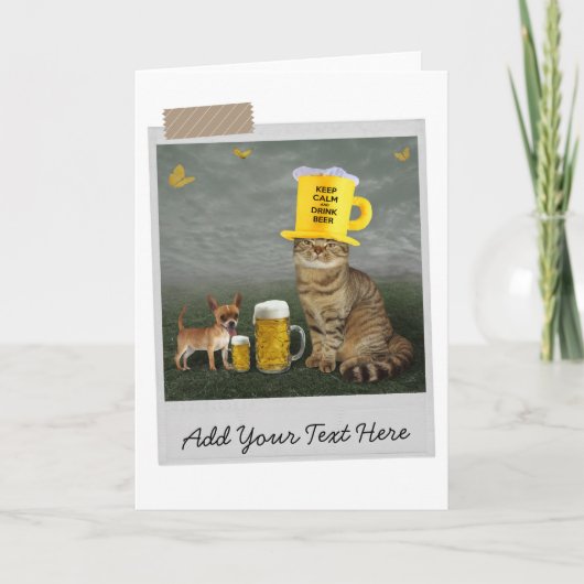 落ち着いてビールを飲め 猫 面白いカード カード (正面)