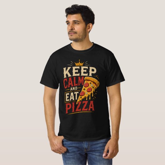 落ち着いてピザを食べろ ビンテージ Tシャツ (正面フル)