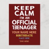 落ち着いて 私は公式のティーンエージャーです ポストカード (正面)