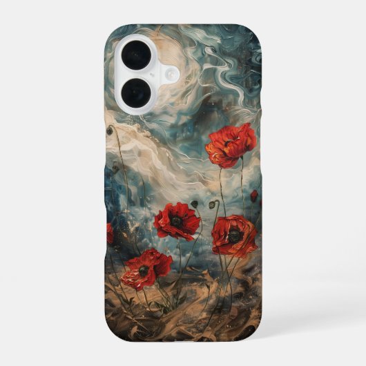 落ち着かない空の下のケシ iPhone 16ケース (裏面)