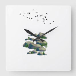 落ち着き自然イラストレーション壁時計 スクエア壁時計
