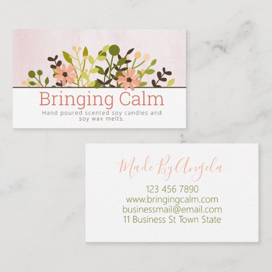 落ち着くピンクの香りのするロウソクと大豆のろう液 名刺 (正面/裏面)