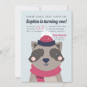 落ち着く |かわいい冬のアライグマ誕生日パーティー 招待状 (正面)