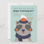 落ち着く |かわいい冬のアライグマ誕生日パーティー 招待状 (正面)