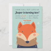 落ち着く |かわいい冬のキツネ誕生日パーティー 招待状 (正面)