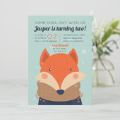 落ち着く |かわいい冬のキツネ誕生日パーティー 招待状 (スタンド正面)