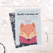 落ち着く |かわいい冬のキツネ誕生日パーティー 招待状