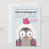 落ち着く |かわいい冬フクロウ誕生日パーティー 招待状 (正面)