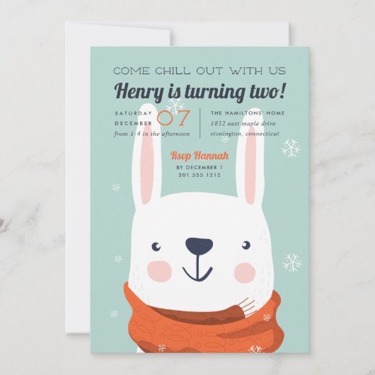 落ち着く |冬うさぎの誕生日パーティー 招待状 (正面)