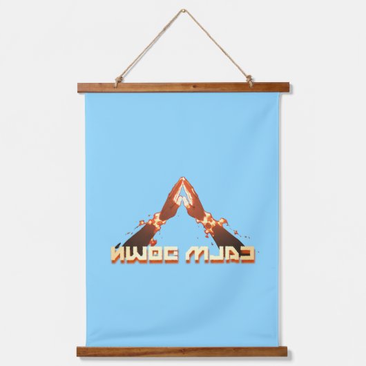 落ち着け！鏡イメージの反転タイポグラフィ 吊り下げ型タペストリー (正面)