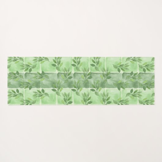 落ち着エレガントきグリーンリーフ水彩エクササイズ ヨガマット (裏面(横))