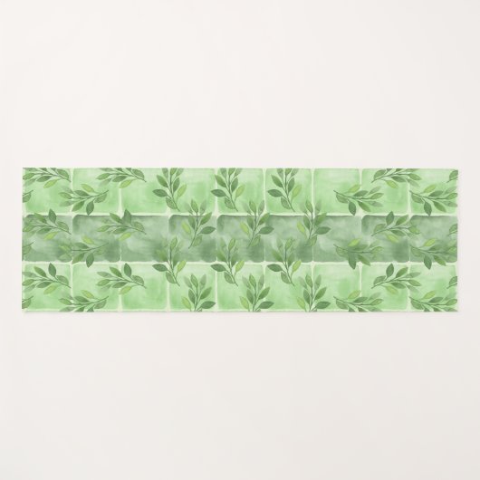 落ち着エレガントきグリーンリーフ水彩エクササイズ ヨガマット (正面(横))