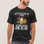 落ち着保いてビールのおもしろいTシャツを飲む Tシャツ (正面)