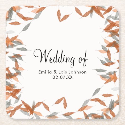 落ち素朴葉パンパスフローティング結婚ズ スクエアペーパーコースター (正面)