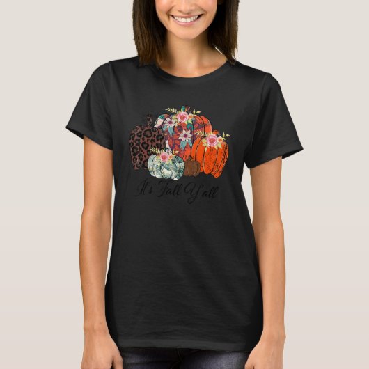 落ち葉かぼちゃヒョウ柄 秋ですね ヒョウ柄のかぼちゃ Tシャツ (正面)