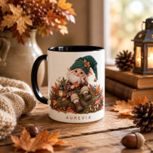 落ち葉ときのこのモチーフが可愛い森の精グッズのマグカップ