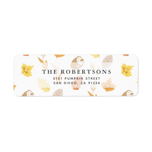 落ち葉とどんぐりの模様のクリーム色の住所ラベル ラベル (正面)