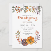 落ち葉とカボチャのフレンズギビング招待状 招待状 (正面)