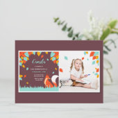 落ち葉とキツネの写真カード 招待状 (スタンド正面)