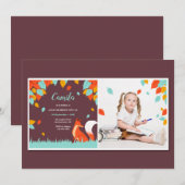 落ち葉とキツネの写真カード 招待状 (正面/裏面)