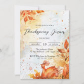 落ち葉とターキー 赤と黄色の感謝祭 招待状 (正面)