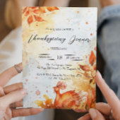 落ち葉とターキー 赤と黄色の感謝祭 招待状