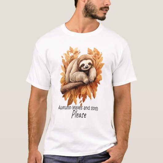 落ち葉とナマケモノお願いします Tシャツ (正面)