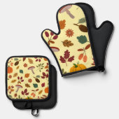 落ち葉とハーベストのパターン 鍋つかみ&鍋敷きセット (正面/裏面)