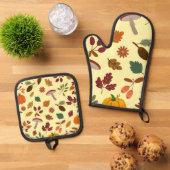 落ち葉とハーベストのパターン 鍋つかみ&鍋敷きセット (トップダウン)