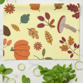 落ち葉とハーベストパターンのキッチンタオル キッチンタオル (折り畳み)