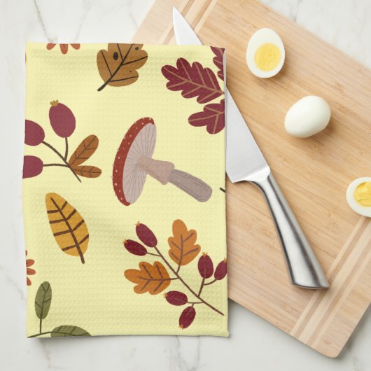 落ち葉とハーベストパターンのキッチンタオル キッチンタオル (四つ折り)