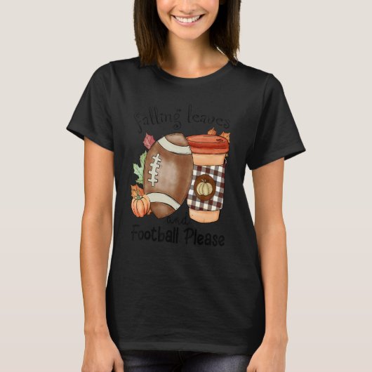 落ち葉とフットボールで秋を感じる F Tシャツ (正面)