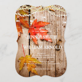 落ち葉とライトのメイソンジャー　ラスティックウェディング 招待状