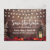 落ち葉とランタン 秋の結婚式 Save the Date 案内ポストカード (正面)