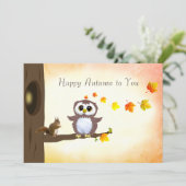 落ち葉とリス ハッピーオータムメッセージ カード (スタンド正面)