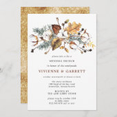 落ち葉と白い花の結婚式後ブッフェ招待状 招待状 (正面/裏面)