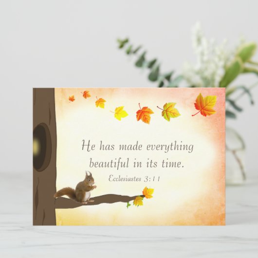 落ち葉と聖書の一節 秋の挨拶 カード (スタンド正面)