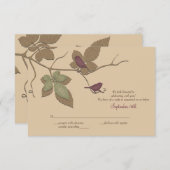 落ち葉と鳥の結婚式返信カード 出欠カード (正面/裏面)