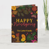 落ち葉どんぐり実りハッピー フレンズギビング カード (正面)
