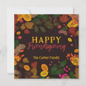 落ち葉どんぐり実りハッピー フレンズギビング シーズンカード (正面)