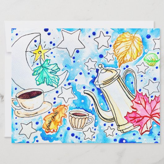 落ち葉のアートとコーヒー (正面)