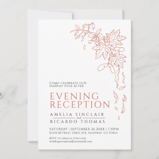 落ち葉のウェディングパーティー オレンジ色 白 招待状 (正面)