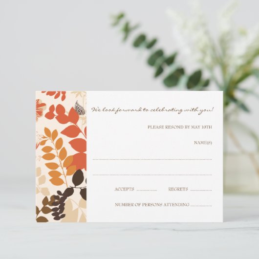 落ち葉のコラージュ　結婚式の出欠確認カード 出欠カード (スタンド正面)