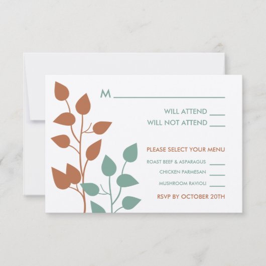 落ち葉のダブルボウ 結婚式の出欠確認カード 出欠カード (正面)