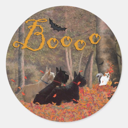 落ち葉のハロウィン スコッティー ラウンドシール (正面)