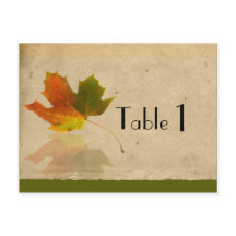 落ち葉のマップルリーフ　フェイクペーパーのウェディングテーブルナンバー