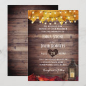 落ち葉のラスティックランタン 秋の結婚式 招待状 (正面/裏面)